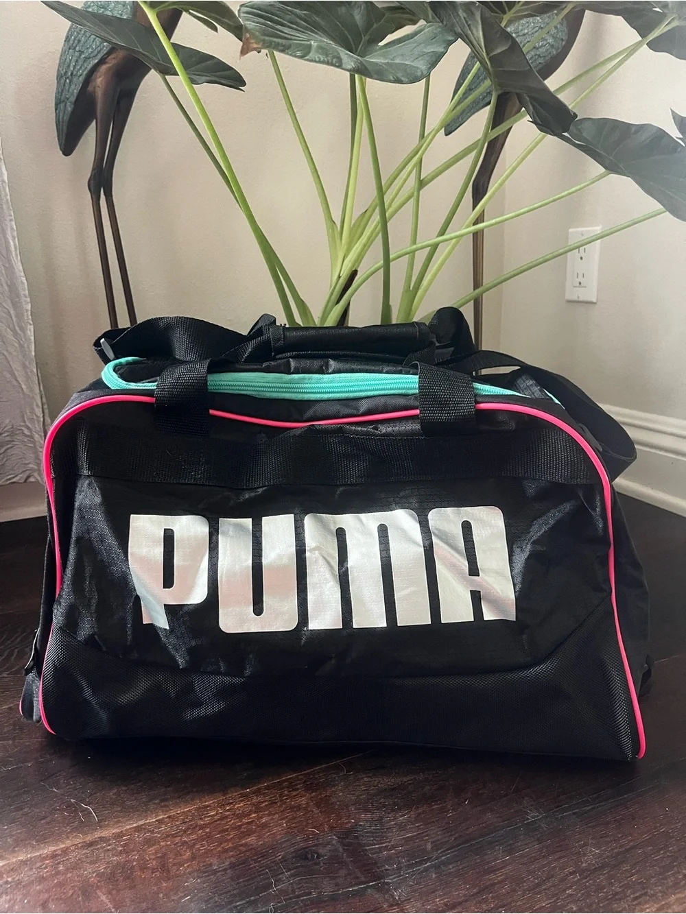 Brand New! Puma Black Duffel with Pink Piping and Teal Zipper